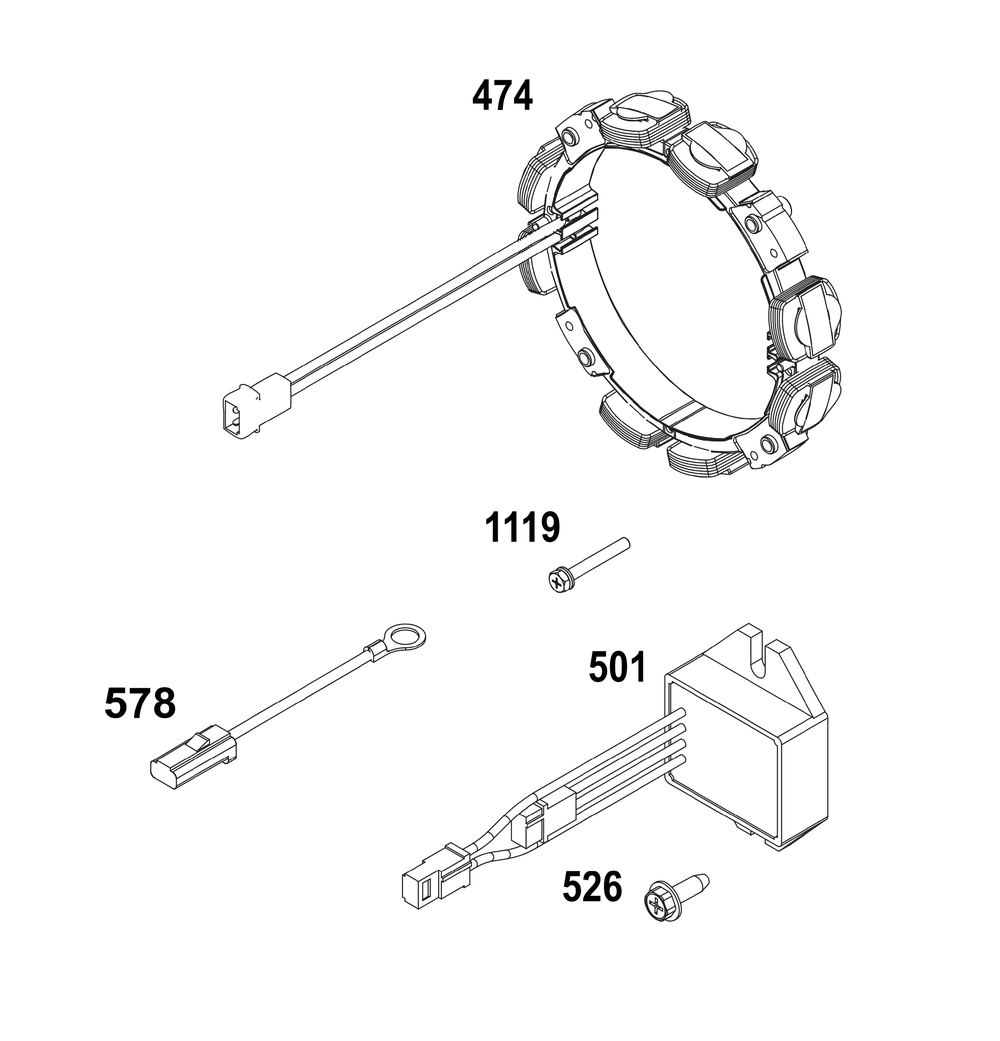 Alternator Group Diagram and Parts List for 385447-0474-B5 200000 - 399999 Briggs and Stratton Engine